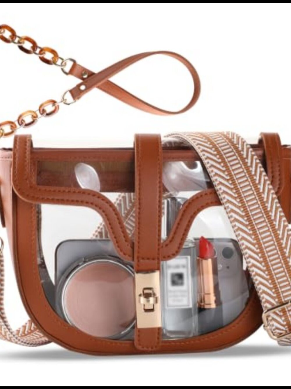 Clear PVC Crossbody Purse Stadium Approved Bag with 2 Straps